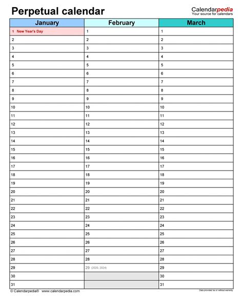 Free Perpetual Calendar Printable - Printable Templates