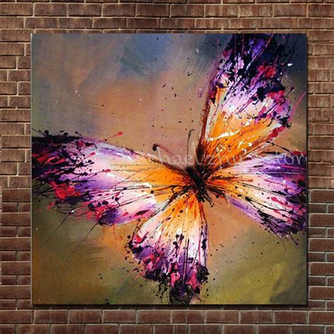 Hand Painted Abstract Purple Butterfly Oil Painting On Canvas Abstract ...