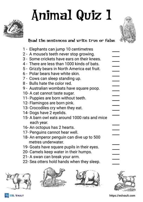 Animal Trivia Printable : Multiple choice game · hidden answer format