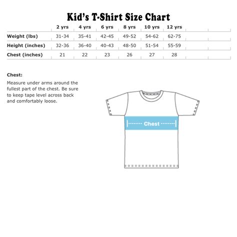 T Shirt Size Charts