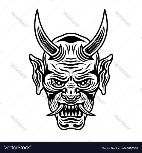 Oni mask japanese tattoo of demon face with horns Vector Image