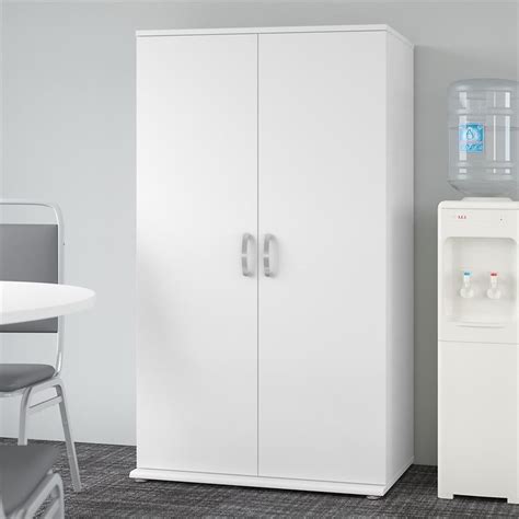 Universal Tall Storage Cabinet with Doors in White - Engineered Wood ...