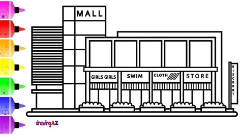 How to Draw a Shopping Mall for Kids | Coloring Page for Children ...