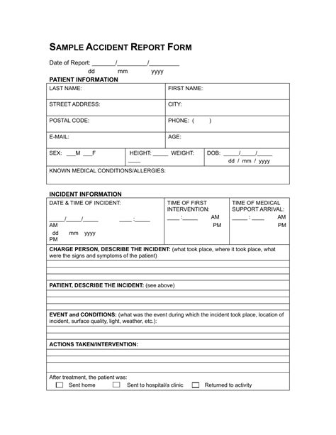 Daycare Printable Accident Report Form