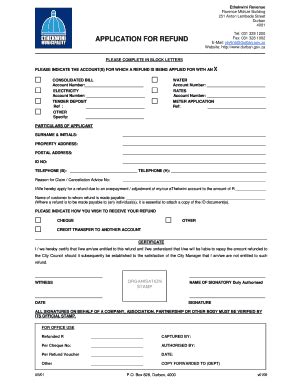 2009 Form ZA eThekwini Municipality Application for Refund Fill Online ...