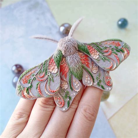 Polymer Clay Sculpture Moth Butterfly Darya Telegina 14 - Full Image