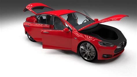 Tesla Model S with chassis and interior red 3D model | CGTrader