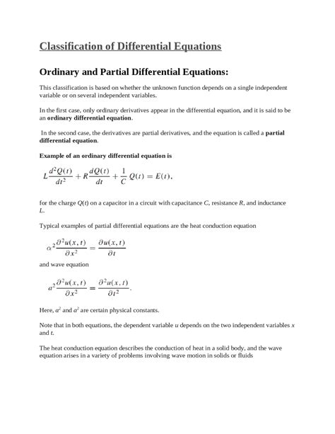 Classification of differential equations | Summaries Mathematics | Docsity