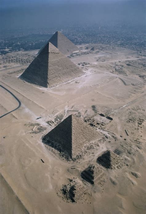 An aerial view of The Great Pyramids of Giza, Egypt. Photographer ...