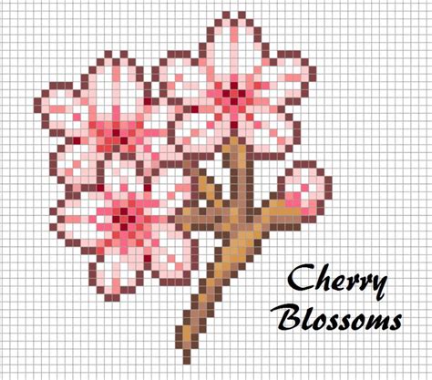 Cherry Blossoms Perler Bead Chart Pixel Art Design | Pixel art fleur ...