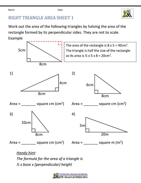 Area of Right Triangle Worksheets