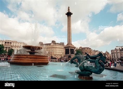 Fountains around Nelsons Column Trafalgar Square London Stock Photo - Alamy