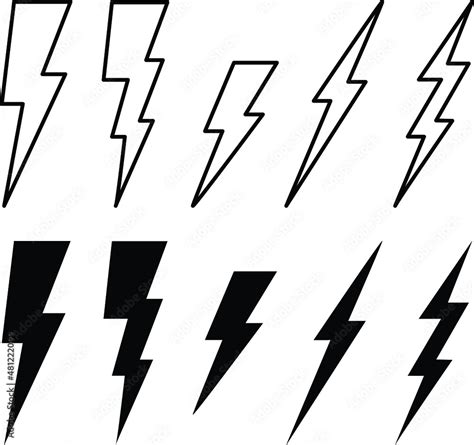 Cartoon Lightning Bolt Clipart Set - Outline and Silhouette Stock ...