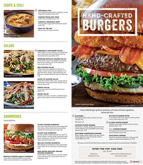 Chili's Restaurant Printable Menu With Prices