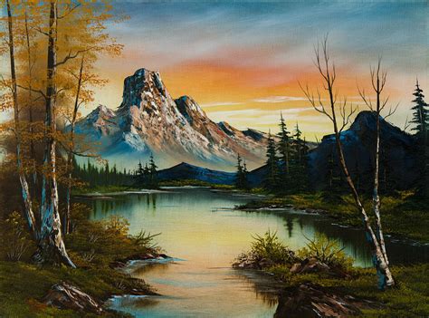 Sunset mountain lake original painting Painting Art & Collectibles ...