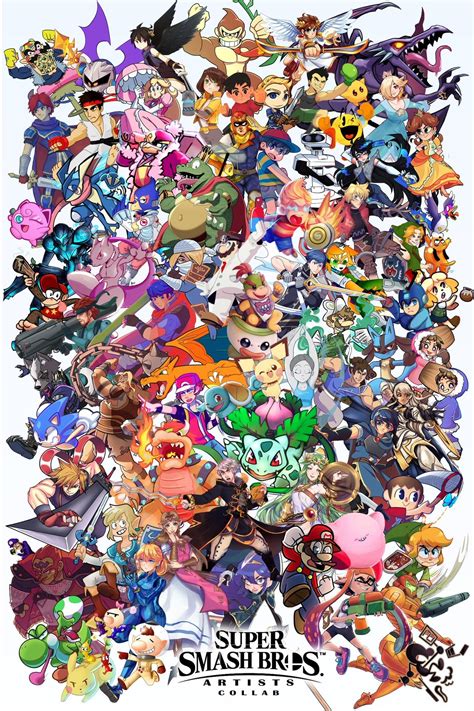 Super Smash Bros. Ultimate full character roster artist's collab fanart ...