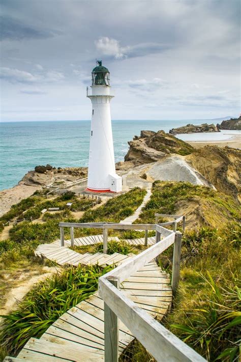 Castle Point Lighthouse in Sunrise, New Zealand Stock Photo - Image of ...