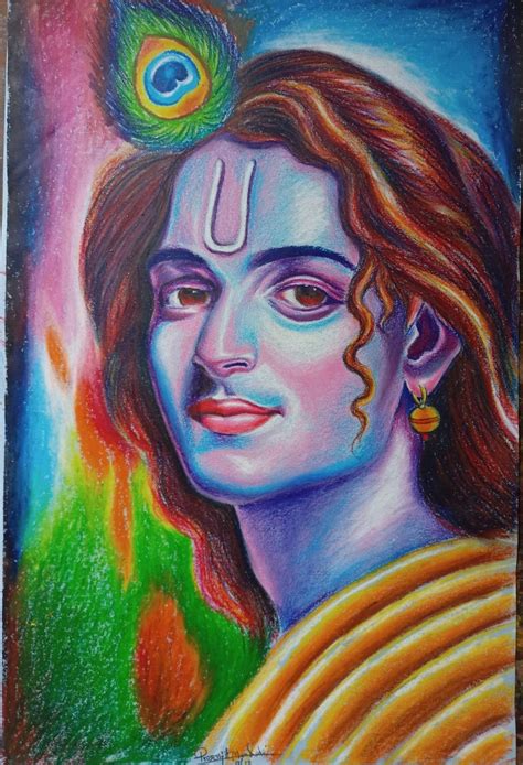 Krishna | Portrait drawing, Oil pastel colours, Easy portrait drawing