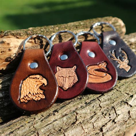 CUSTOM LEATHER KEYCHAIN with various 3D stamps, in six colors ...