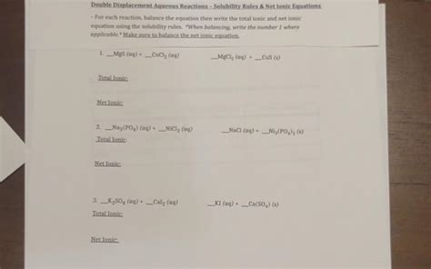 Double Displacement Aqueous Reactions-Solubility | Chegg.com