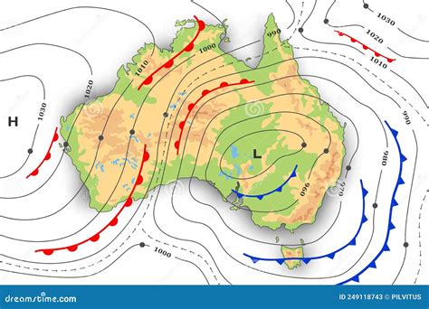 Forecast Weather Map Of Australia. Meteorological, Topography And ...