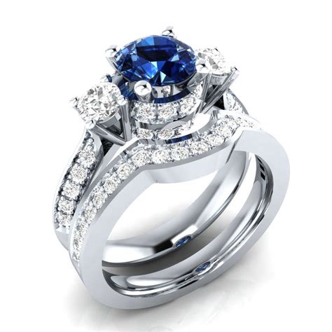 2.25ct Real Blue Sapphire & Natural Diamond 10K White Gold Bridal Ring Set