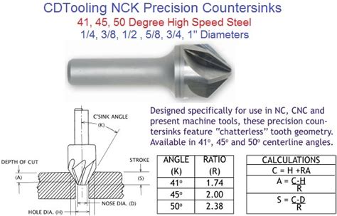 Drill Point Countersink 1/8 to 1" Diameter 30 41 45 50 55 60 Degree C/L ...