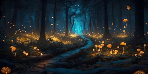 Premium Photo | Glowing mushroom forest