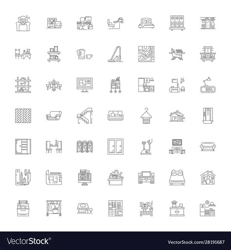 Interior design linear icons signs symbols Vector Image