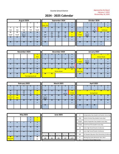 Granite School District Calendar 2024-2025 in PDF