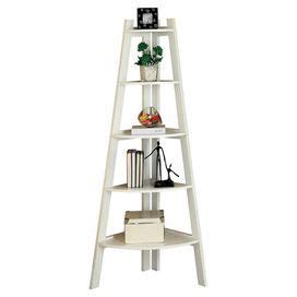 White Corner Ladder Shelf - Bookshelf Furniture