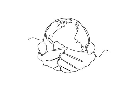 Single one-line drawing of small earth in hand. Earth day concept ...