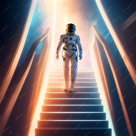 Premium AI Image | Spaceman standing on the futuristic stairs and ...