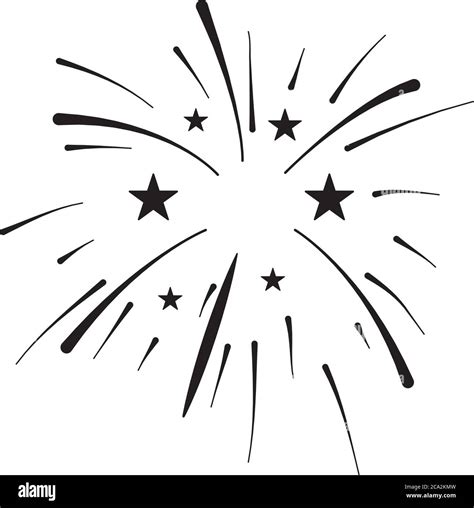 stars and fireworks burst over white background, silhouette style ...