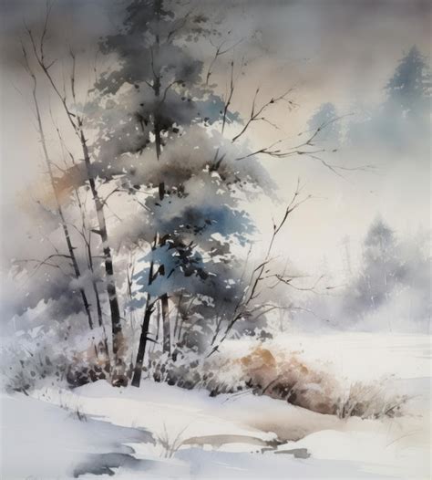 Premium AI Image | A watercolor painting of a snowy landscape with ...