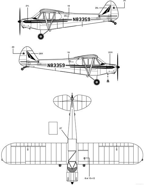 Piper PA-18 Super Cub Blueprint - Download free blueprint for 3D modeling