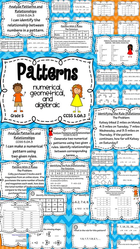 Patterns - Numerical, Algebraic, and Geometrical Patterns Task Card and ...