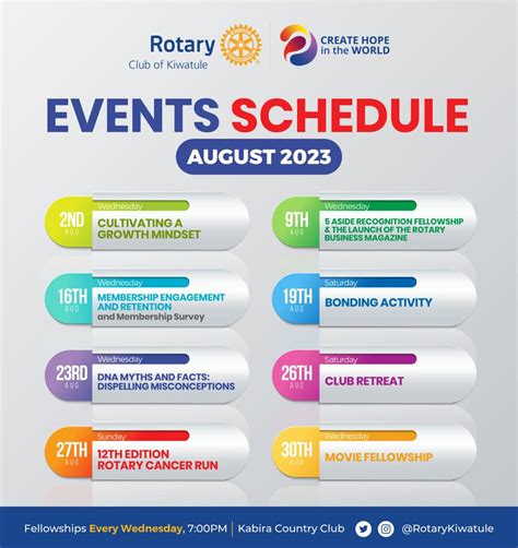 Events Schedule for August 2023 | Rotary Club of Kiwatule