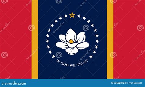 Flag of Mississippi, New Magnolia Flag Flat Vector Stock Illustration ...