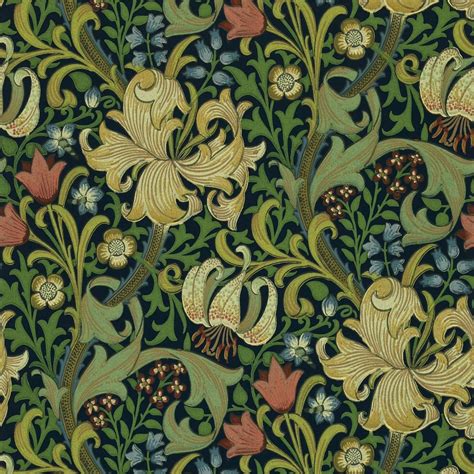 Golden Lily Wallpaper - Indigo (DMCW210429) - William Morris & Co ...