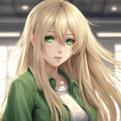 Pretty Anime Girl With Blonde Hair And Green Eyes