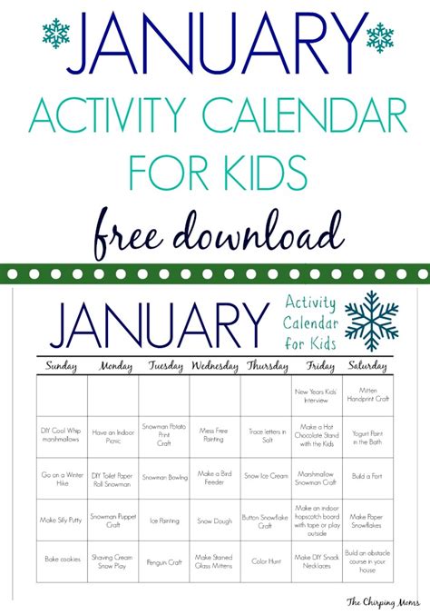 January Activities for Kids with a FREE Printable Calendar