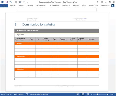 Communication Plan Template (MS Word/Excel) – Templates, Forms ...