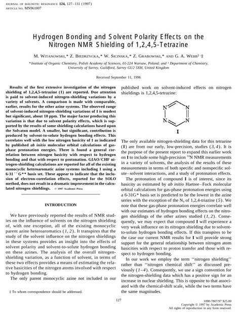 (PDF) Hydrogen Bonding and Solvent Polarity Effects on the Nitrogen NMR ...