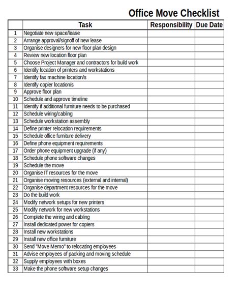 Office Move Checklist Template