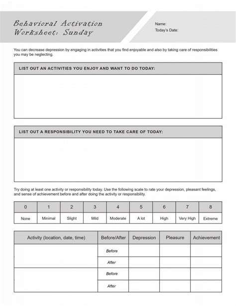 CBT Behavioral Activation Worksheet PDF Template