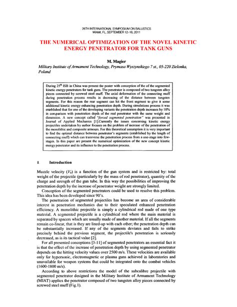 (PDF) The numerical optimization of the novel kinetic energy penetrator ...