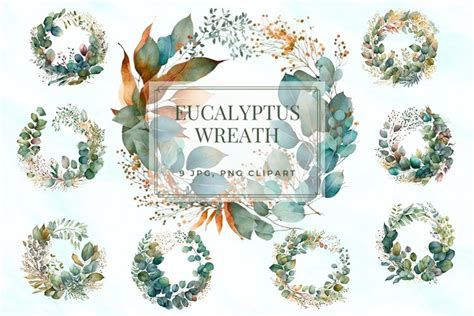 Eucalyptus Wreath Watercolor Green Leaves Wedding Wreath