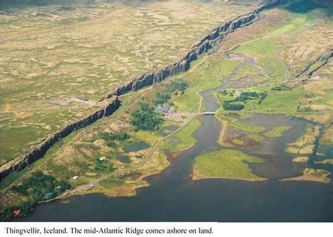 Thingvellir, Iceland. The mid-Atlantic Ridge comes ashore on land ...