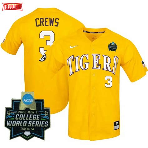 LSU Tigers Dylan Crewws 3 2023 College World Series Baseball Jersey Gold